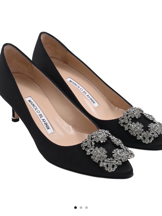 Manolo Blahnik Shoes - Manolo Blahnik Black Satin Pumps with Crystal Embellishment